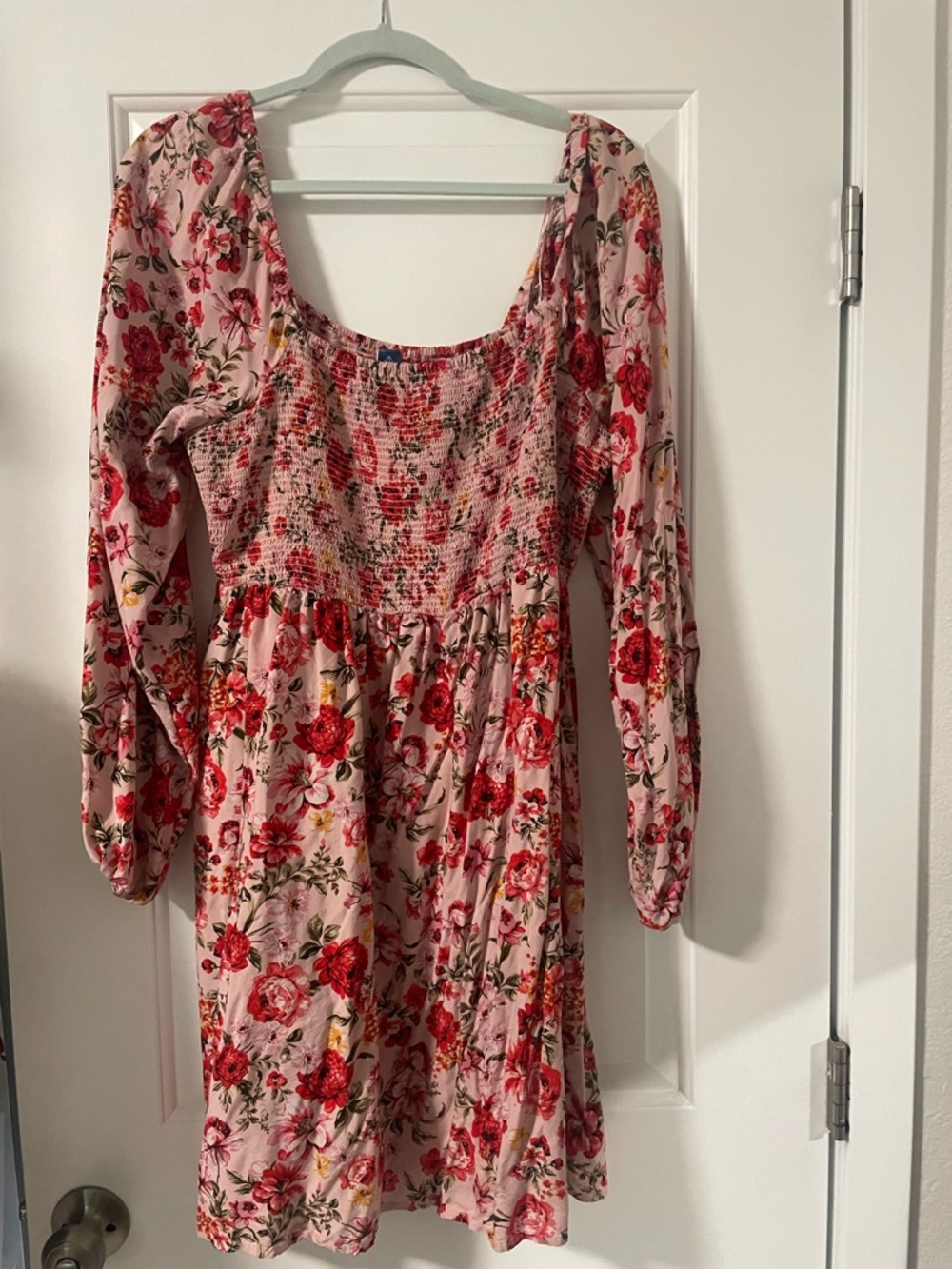 Old Navy Pink Floral Smocked Long Sleeve Dress